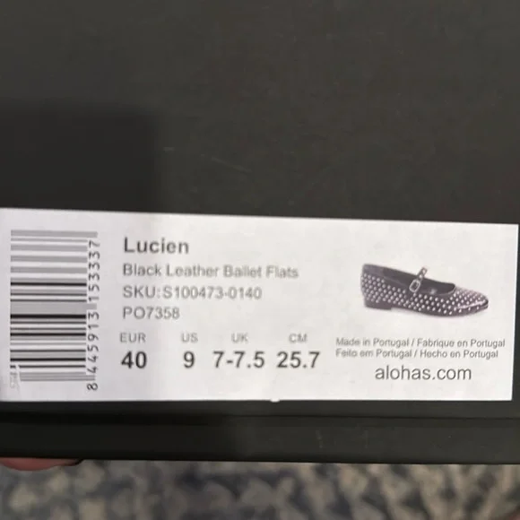 Alohas Lucien Black Leather Ballet Flats with silver studs! Size US 9/EUR 40-NEW - Picture 11 of 11